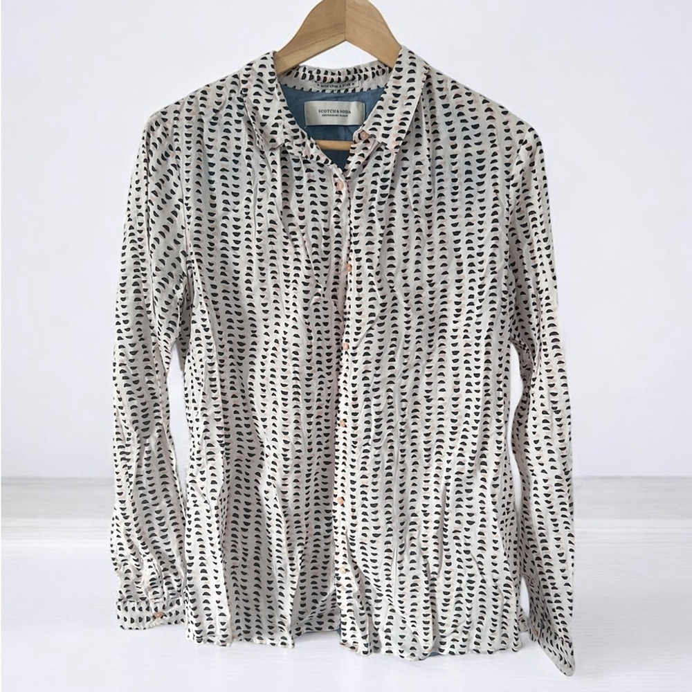 Scotch & Soda white, sand, brown Casual Button Down Shirt Sz 2